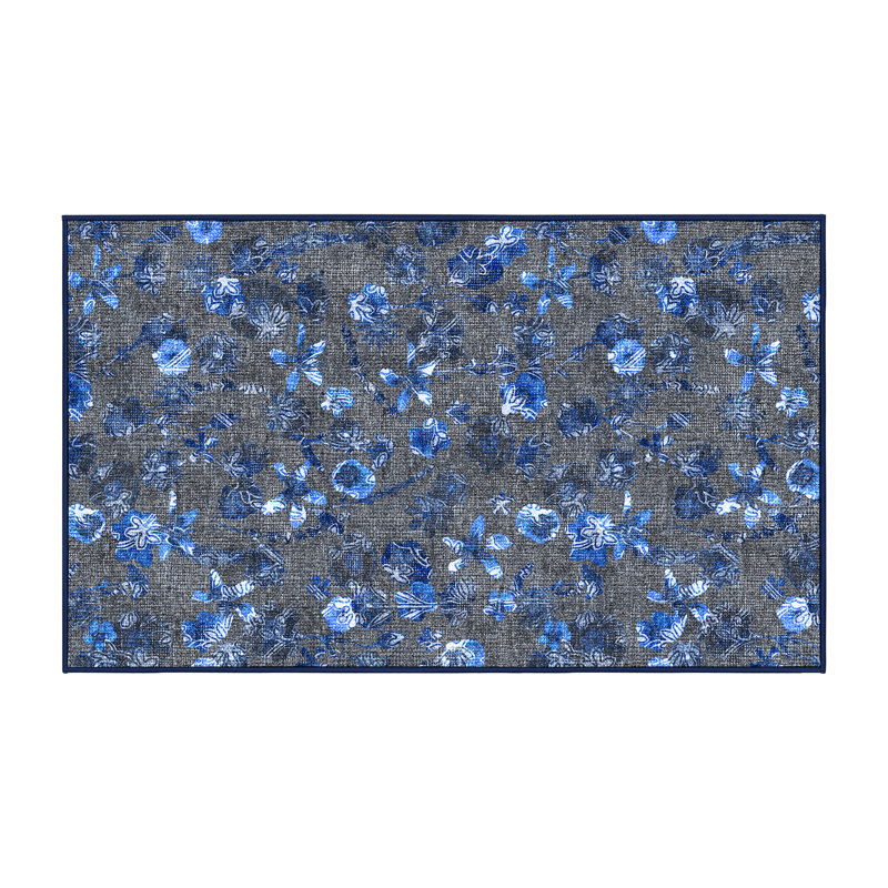 Tapis bleu / gris en chenille / polyester tissé à la main à la machine Kenora, Tapis de couloir 2 pi x 5 pi