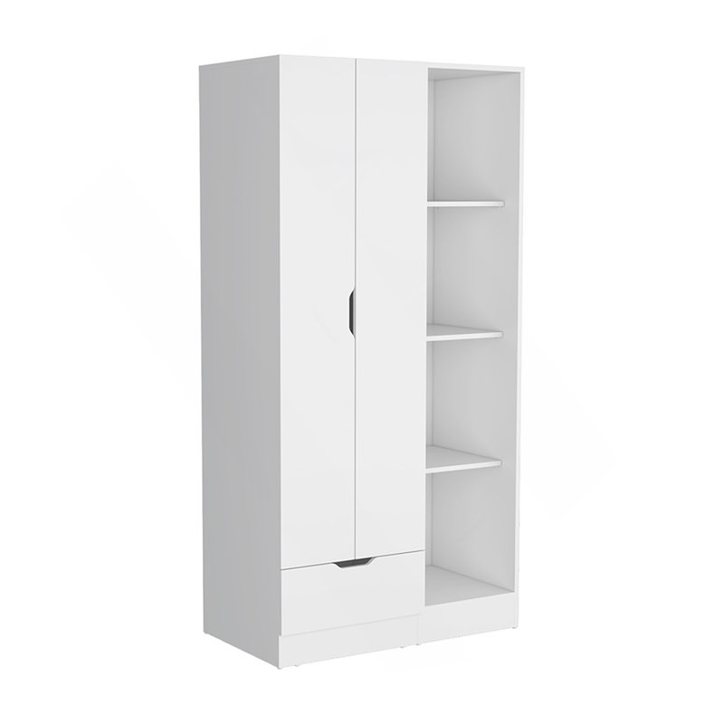 Armoire-penderie Memphis avec 4 tablettes de rangement et 1 tiroir blanc, White