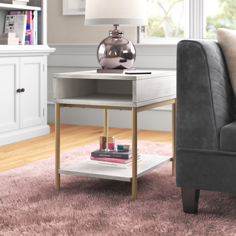 Table de bout rectangulaire à deux tons Cates avec port USB, Or, Blanc