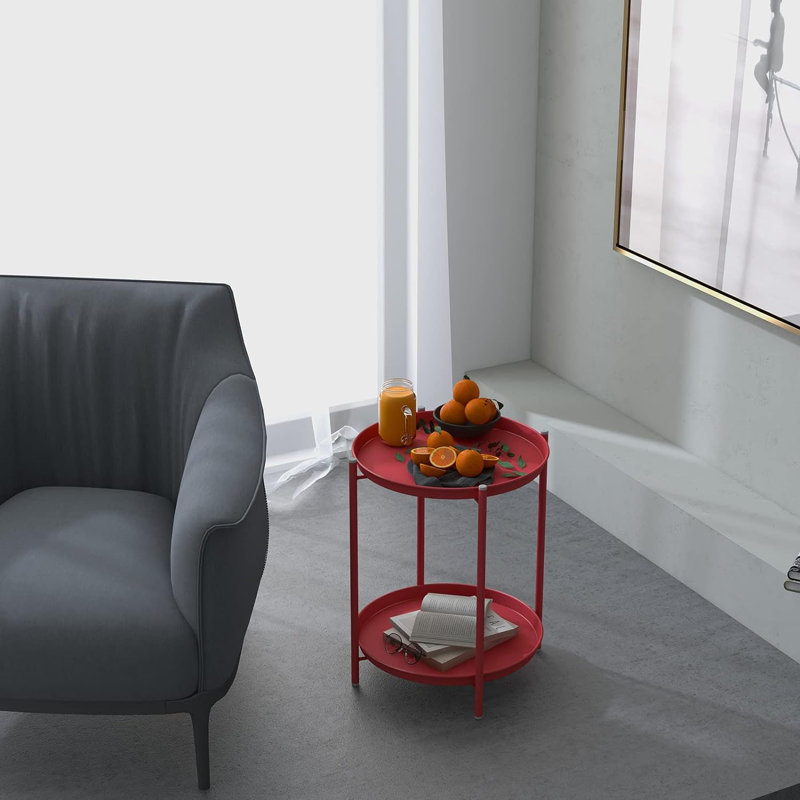 Table de bout Olilawn, table d'appoint d'extérieur, conception à double couche, disponible en différentes couleurs, Rouge