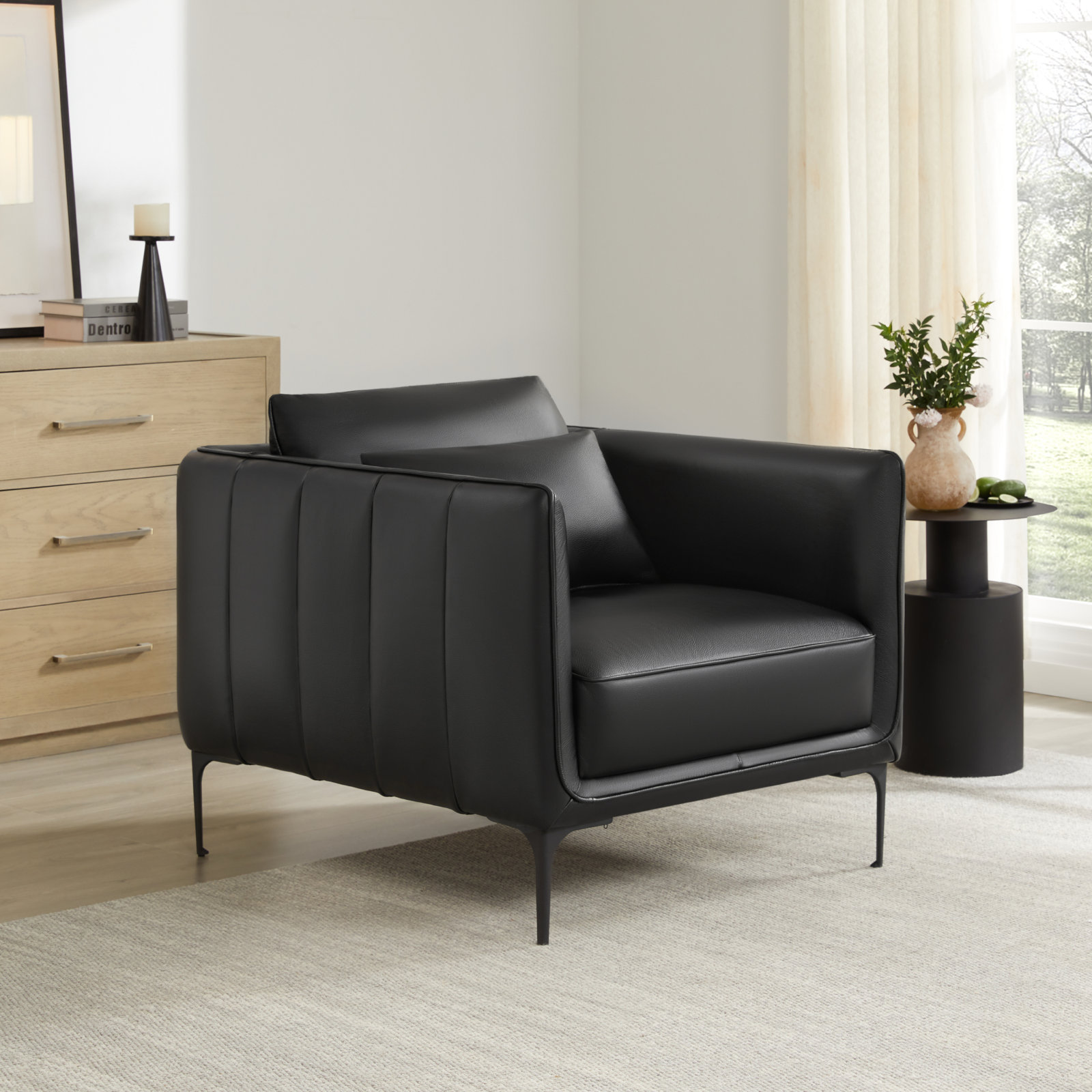Rae Genuine Leather Armchair, Florida Black Top Grain Genuine Leather