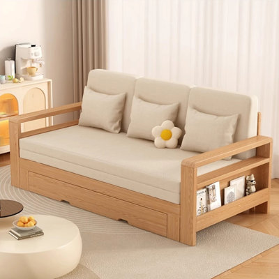 Le canapé-lit entièrement en bois massif est un lit pliant à double usage pour les petits salons et les chambres à coucher.