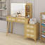 Coiffeuse avec miroir rétro éclairé, coiffeuse en rotin avec 5 tiroirs et tablettes de rangement-547451808