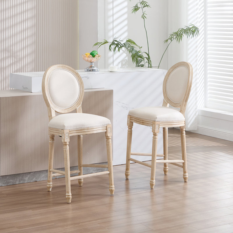 Ensemble de 2 chaises de salle à manger French Country, rembourrées avec dossier rond, tréfilées et sculptées, démontables pour une utilisation polyvalente, beige