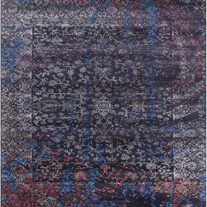 Tapis oriental mauve / bleu / gris, Carré 6 pi