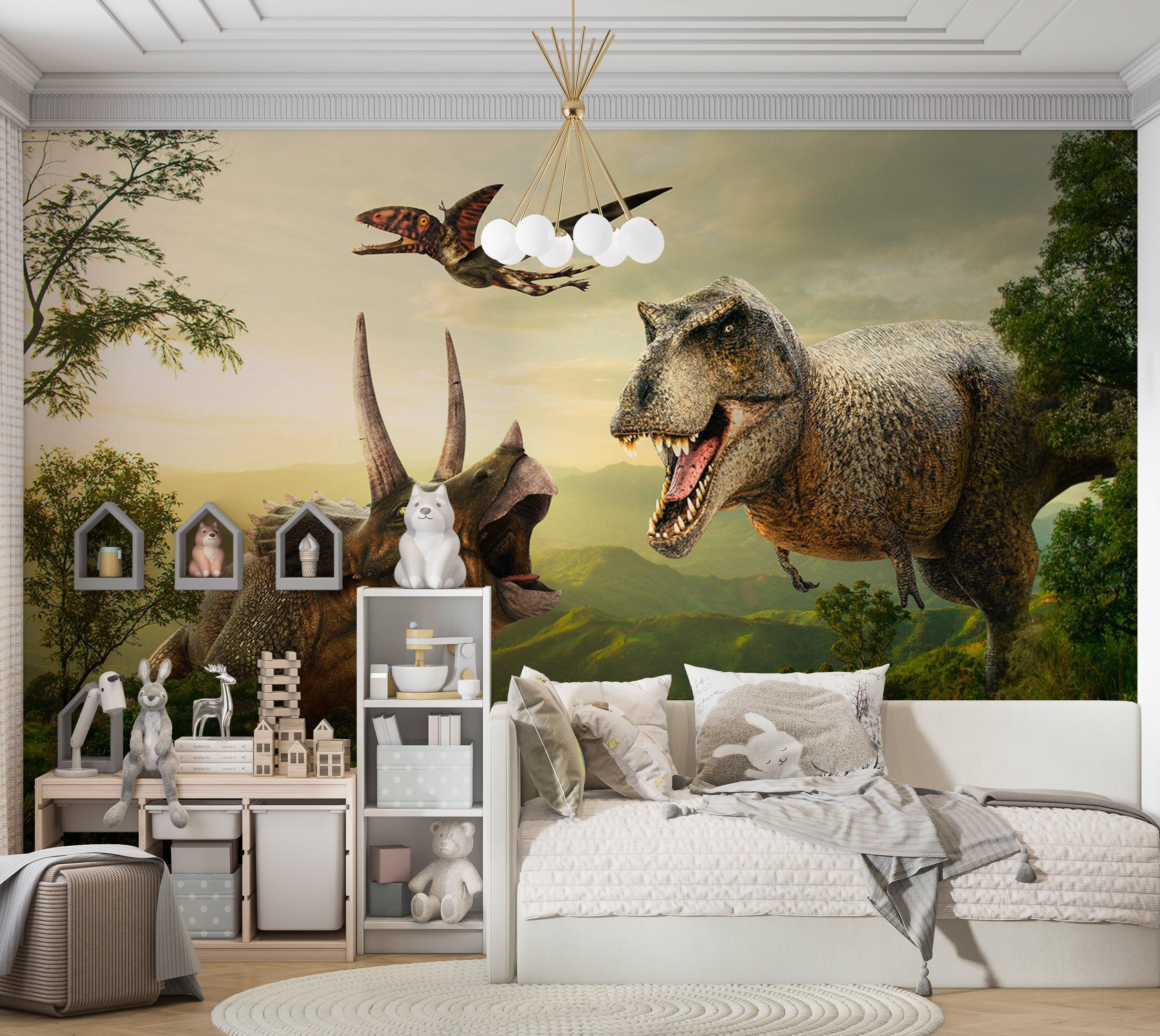 Trinx Dinosaur Wallpaper Wall Mural - Dinosaur Square | Wayfair