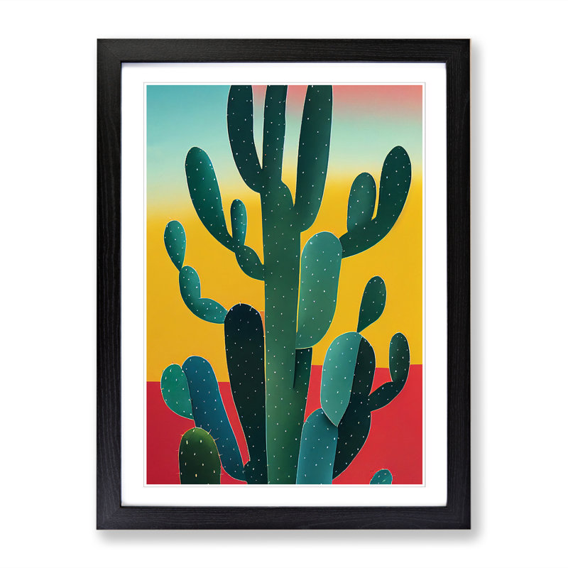 FRM-V0523-327X Cactus Cacti Abstract - Single Picture Frame Print, 46cm H x 34cm W x 2cm D, Black Framed