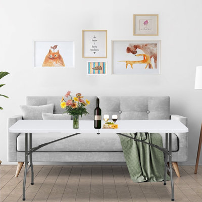 Table pliante en plastique 6 pouces pliable en demi-lune blanche de 29 po avec poignée de transport et pieds en acier pour les pique-niques, le camping, la cuisine et l'artisanat