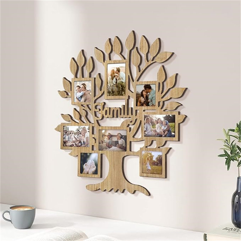 Natural Rustic Family Tree Picture Frame Collage Wall Decor, 26 x 27 Inch
