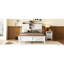 Lit plateforme double en bois rustique pleine grandeur avec porte de grange coulissante double et option de chargement, blanc et brun, tête de lit et pointe de rangement à lattes, taille, finition blanche-1602863006-1602862177