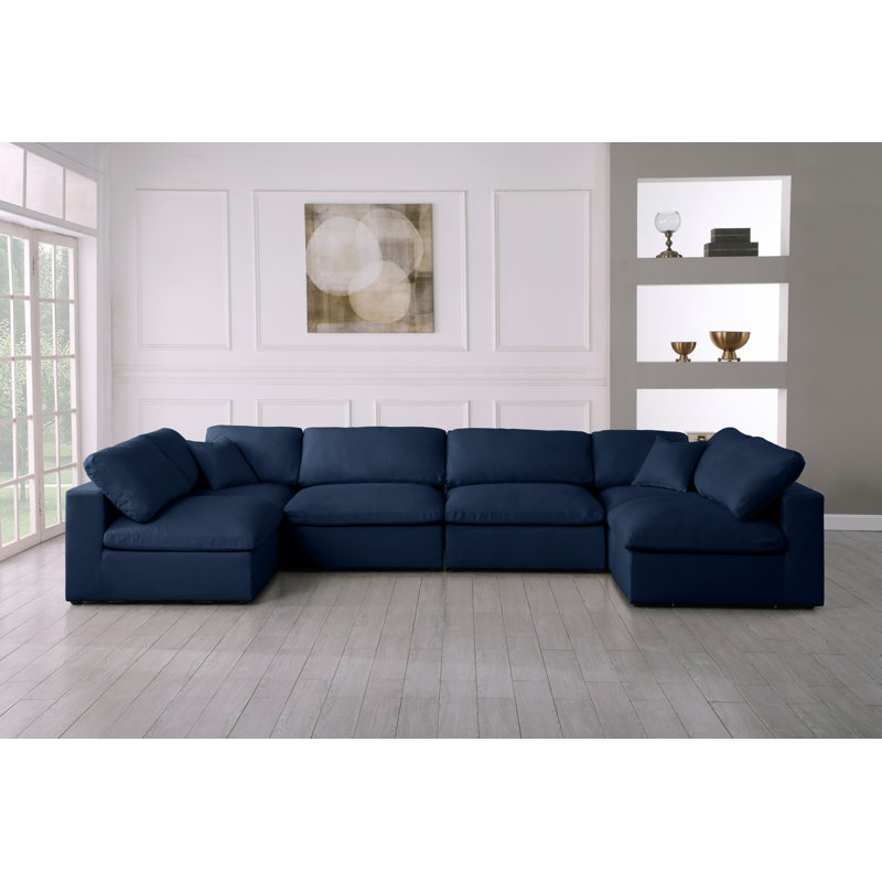 Canapé modulaire Burrows, Tissu texturé en lin bleu marine