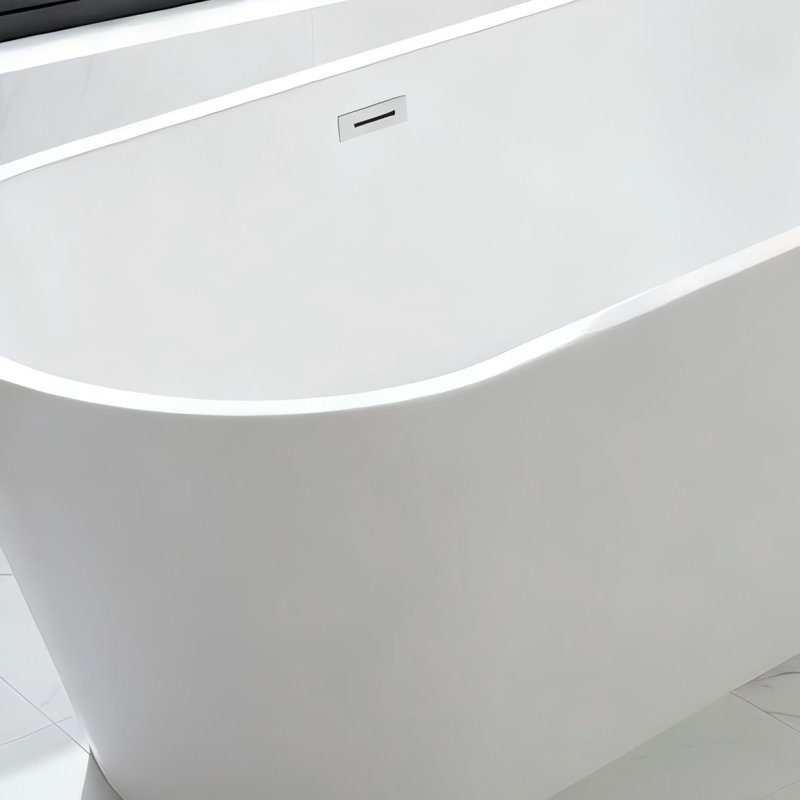 Bright White Acrylic Freestanding Soaking Bathtub (59 Inches), Freestanding Design, Equipped With Chrome Foot-operated Drain, Easy To Use