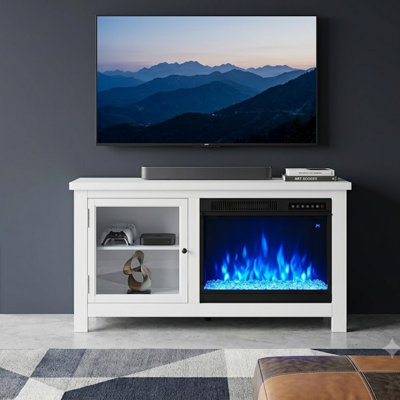 RWFLAME 48" 5100 BTU Electric Fireplace TV Stand, Fits TVs up to 60", Quiet, 4 Flame & 12 LED Bed Colors, Timer & Remote