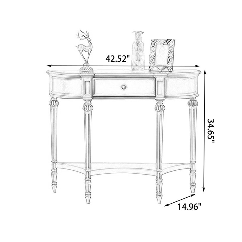 Console demi-cercle Champagne, 34.65"H×42.52"L×14.96"W, Champagne Silver