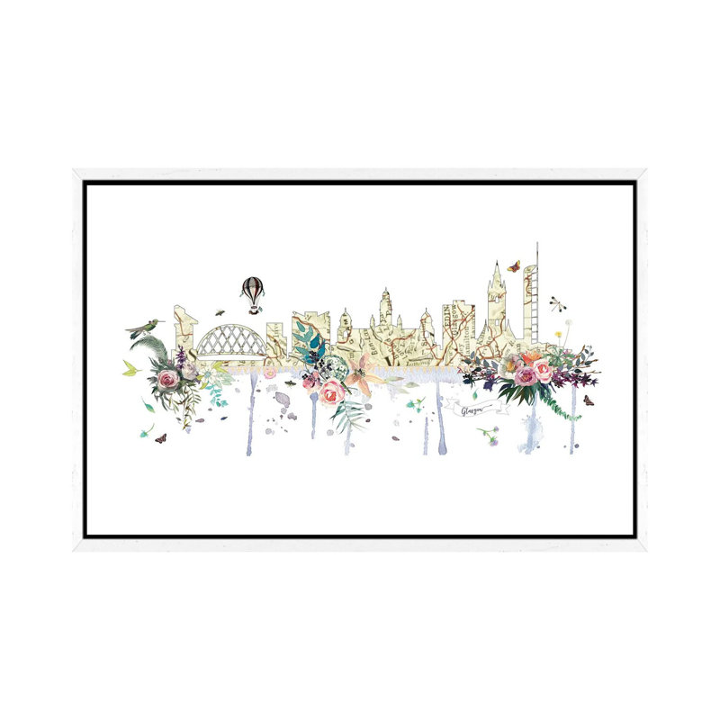 Glasgow Collage Skyline by Natalie Ryan - Gallery-Wrapped Canvas Giclée on Canvas, 101.6 cm H x 66.04 cm W, White Framed