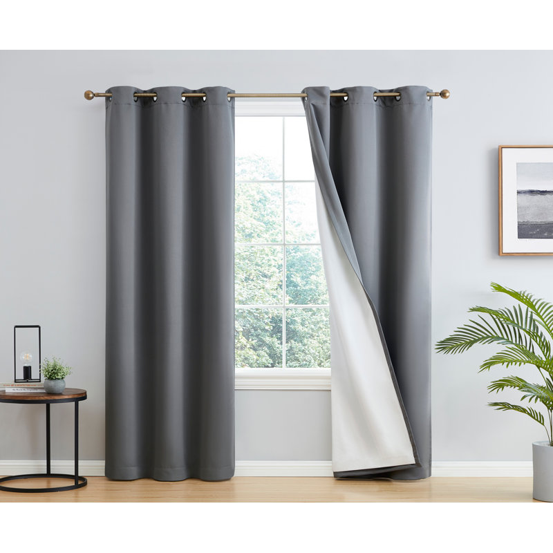 Alis Solid Color 100% Blackout Thermal Grommet Curtain Panels, Gray, 42" W x 84" L