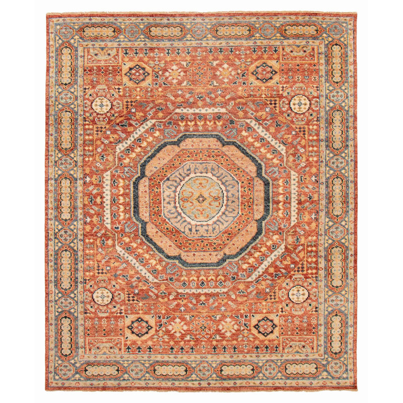 Tapis rouge noué à la main unique 8 pi 1 po x 9 pi 9 po Jules Serapi