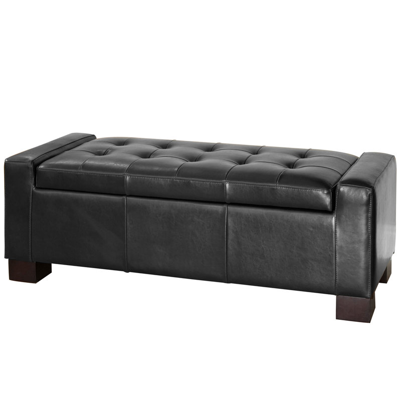 Banc de rangement en similicuir Helki, Noir