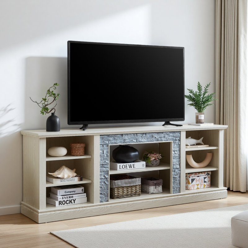 Console multimédia avec grande armoire de rangement, meuble télé multimédia moderne l 70,12 po x P 15,35 po x H 25,83 po