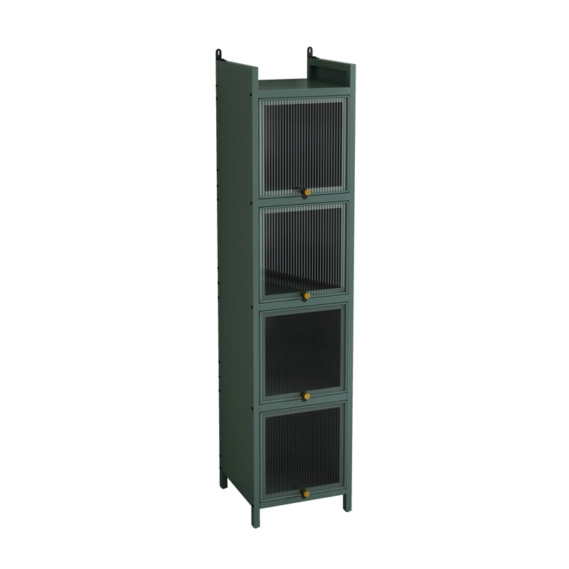 Modern Four-Tier Glass Door Cabinet With Featuring Five-Tier Storage, For Entryway Living Room Bathroom Dining Room