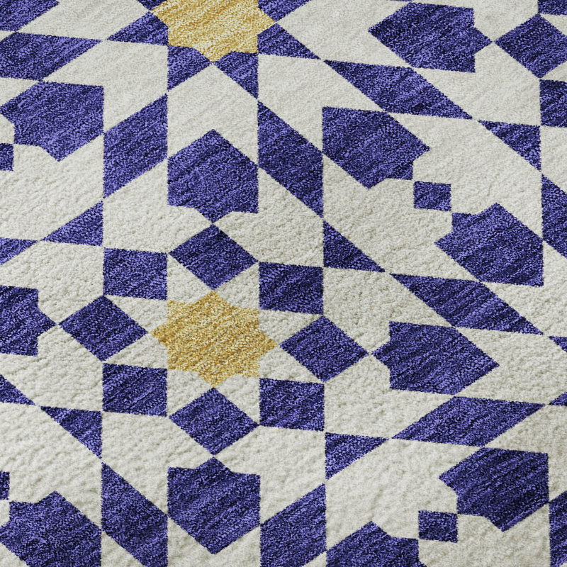 Premium Machine Washable Tweedy Navy Rug, Rectangle 5' x 7'6"