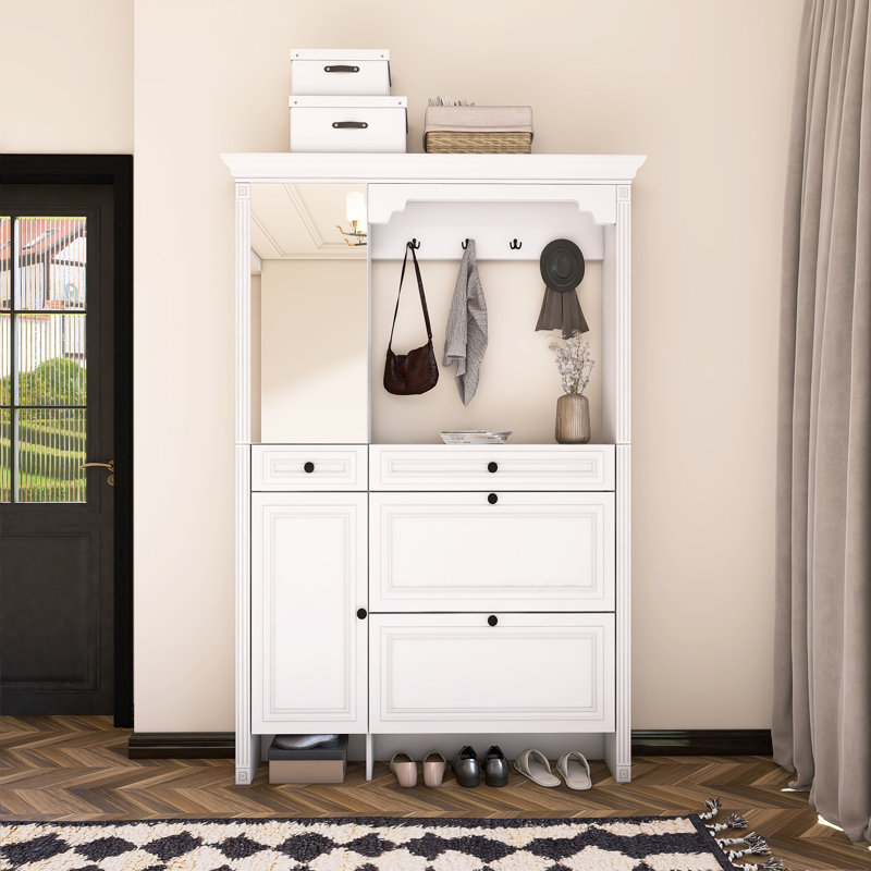 Arbre d'entrée avec armoire à chaussures et miroir intégrés