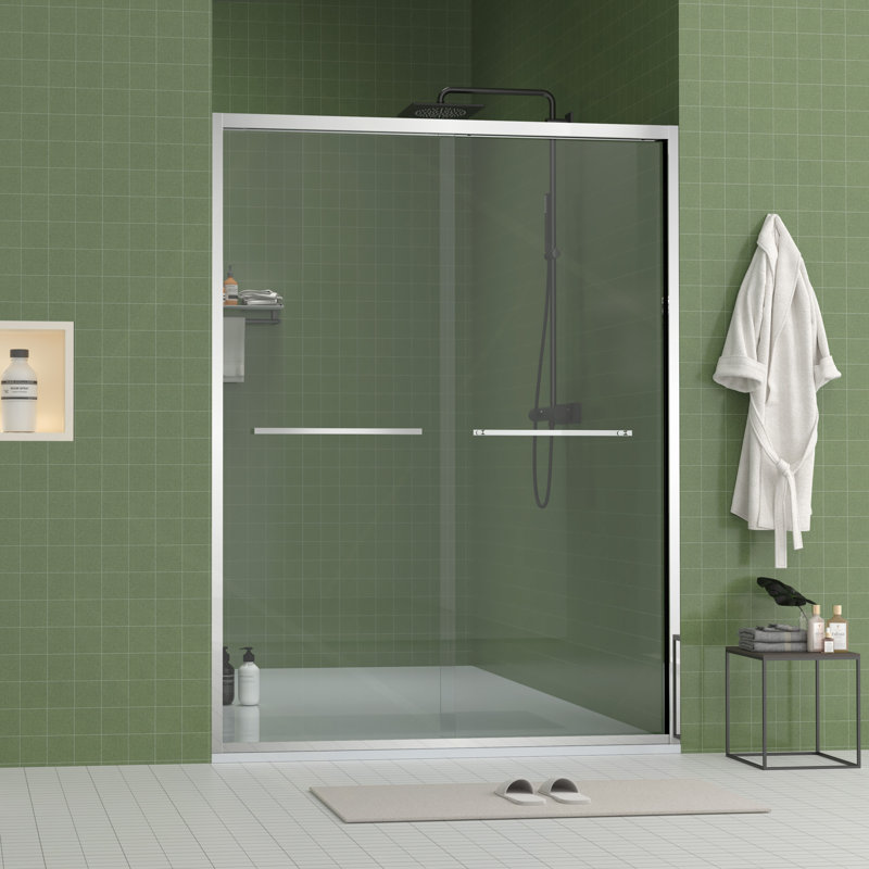 Aluminum Frame Double Sliding Shower Door,Bathroom Sliding Door With Premium 5/16" (8Mm) Clear Tempered Glass, Hardware Sliding Glass Shower Enclosure