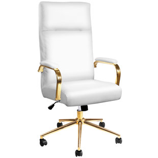 Modern White Office Chair Upholstered Cotton & Linen Swivel Task