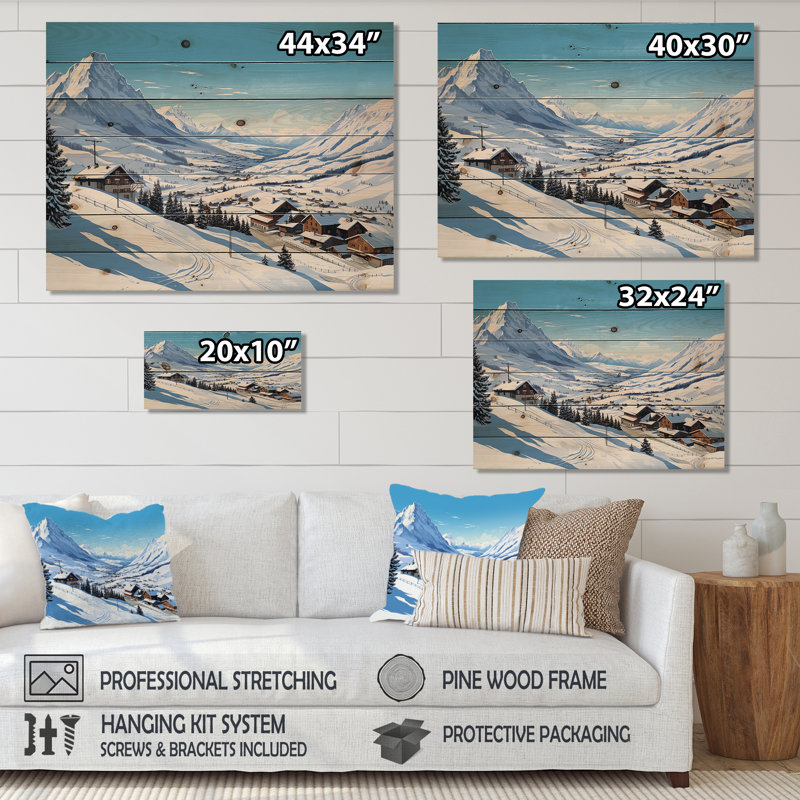 Alpine Mountains Solitude Winter Glow II - Montagnes d'hiver sur bois, H 10 po x l 20 po
