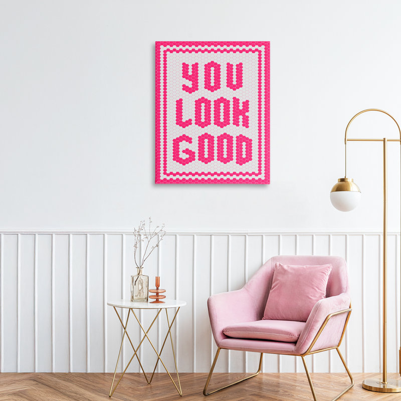 «You Look Good», toile de mosaïque magenta, design par lettré et doublé, H 20 po x l 16 po