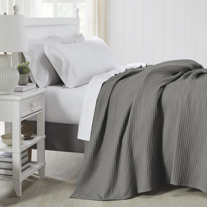 Couverture thermique moderne 100% coton gaufré Modern, Lit simple, Gris foncé