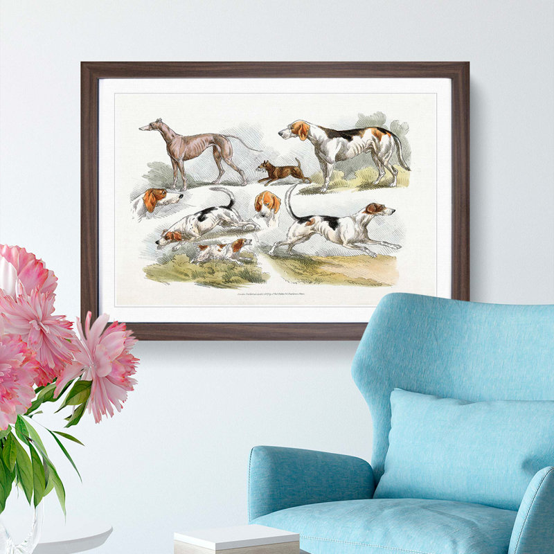 Hunting Dogs by Henry Alken - Picture Frame Painting Print, Walnut Framed, 36cm H x 48cm W x 2cm D