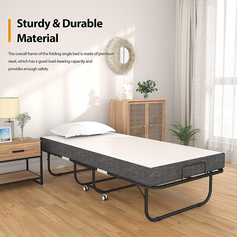 Lit pliant avec matelas 31 po Abhiraj, Gris