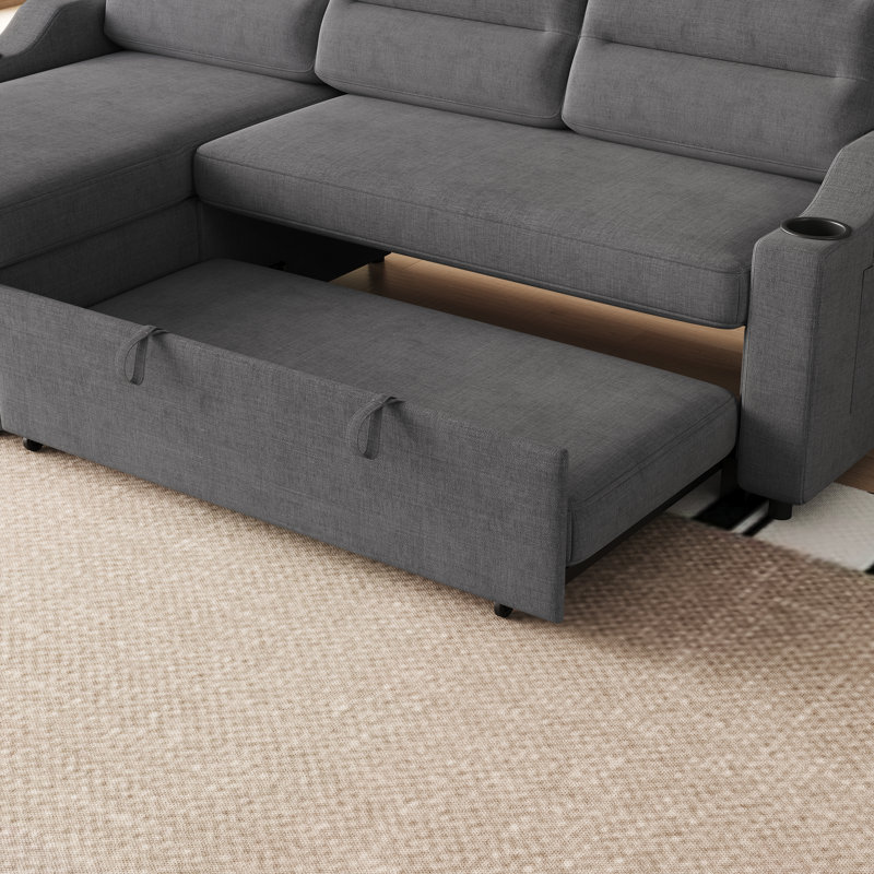 Sylvanis Convertible Sleeper Sofa with Reversible Chaise, Dark Gray Fabric