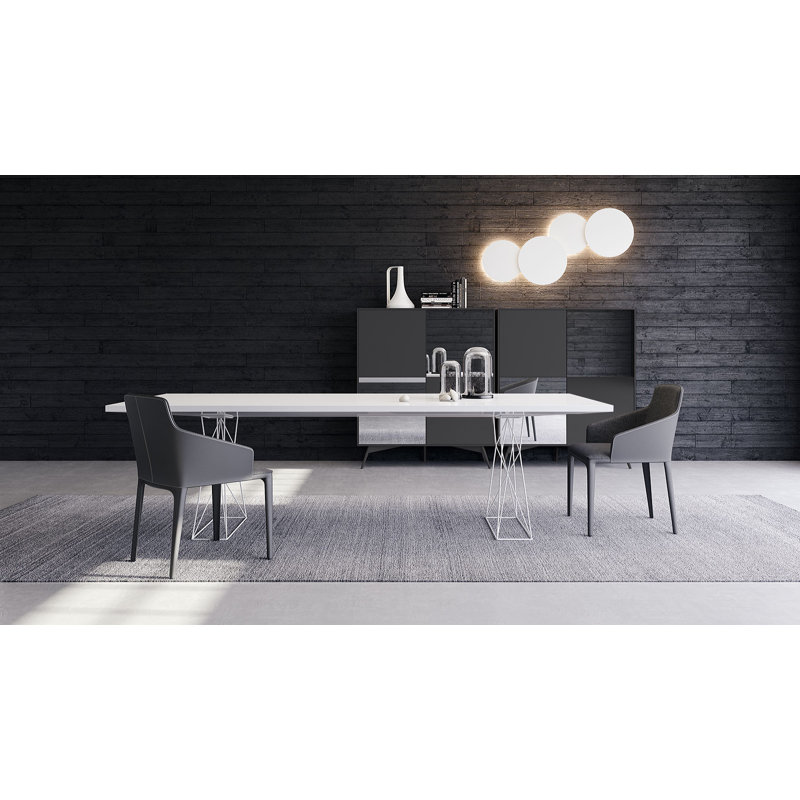 Gawen Dining Table, 39" W x 87" L, Glossy White/ White