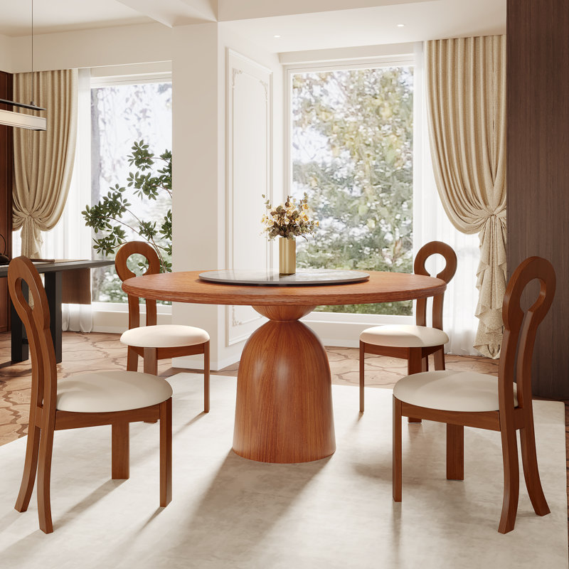 Ensemble de salle à manger 5 pièces en bois massif avec plateau tournant, H 29,5 po x l 59 po x P 59 po