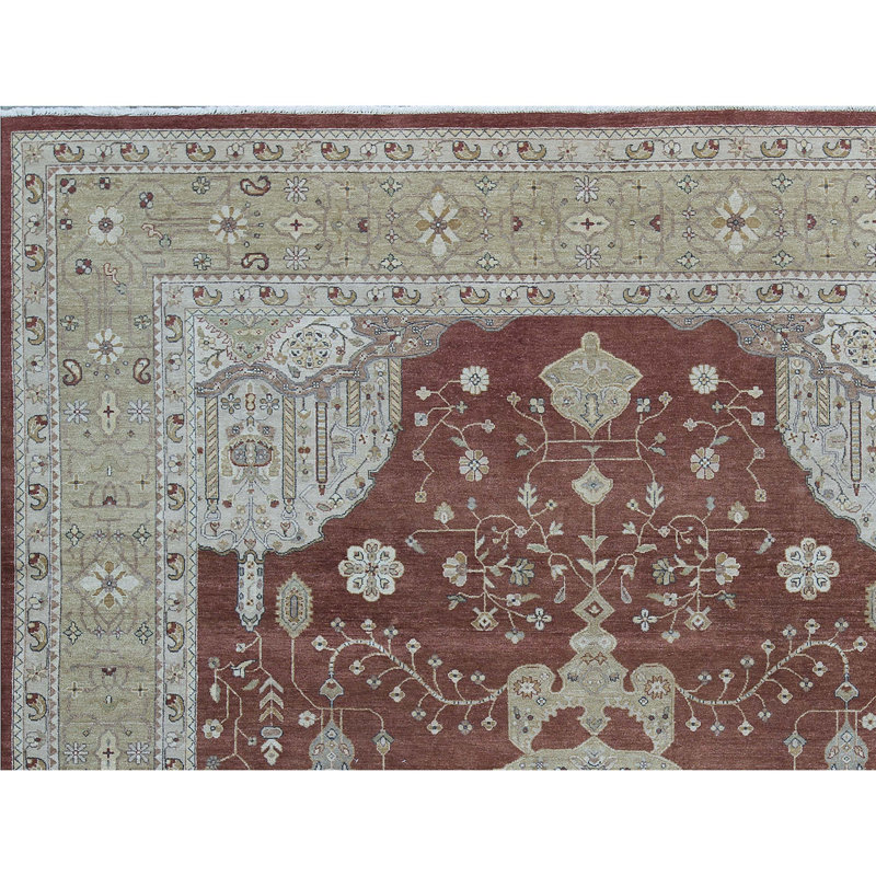Tapis rouge et ivoire noué à la main de haute qualité