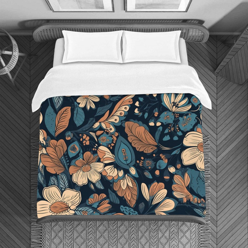 Machine Printed Duvet Cover, Twin Duvet Cover, Navy/Beige