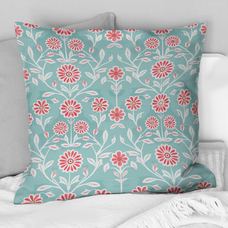 Coussin décoratif bohème rose et bleu Boho Paradise, Carrée, H 16 po x l 16 po
