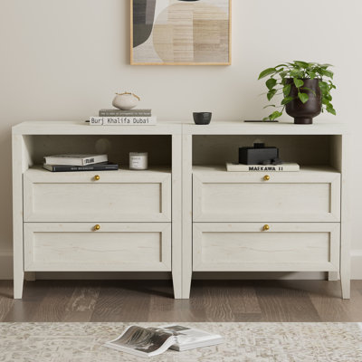 Farmhouse Nightstand With 2 Drawers And Charging Station