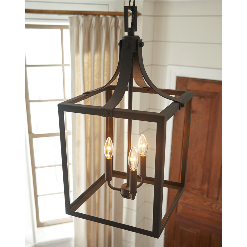 Lustre rectangulaire à 4 lumières Carla, Noir, H 27,25 po x l 14 po x P 14 po, Non