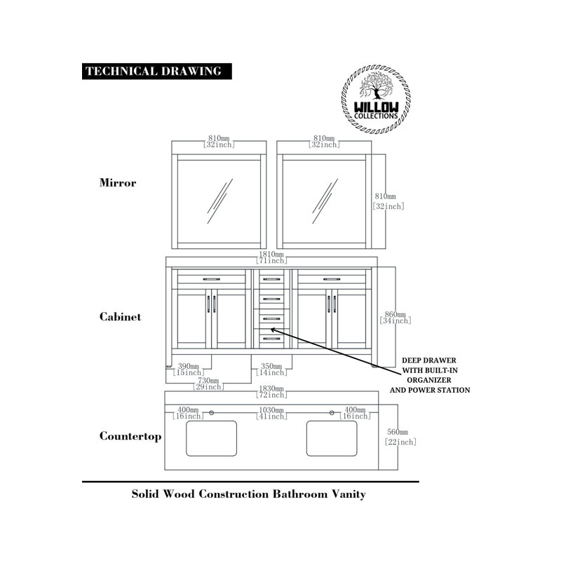 White Solid Wood Double Sink Freestanding Bathroom Vanity with Quartz Top