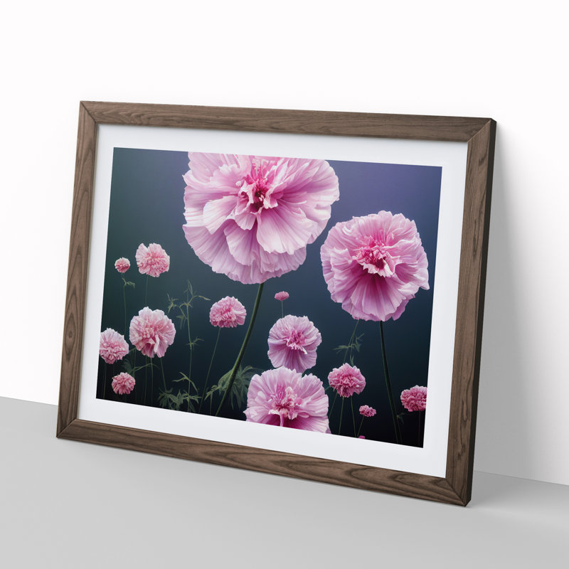 Gleeful Carnation Flowers - Framed Print, 34cm H x 46cm W x 2cm D, Walnut