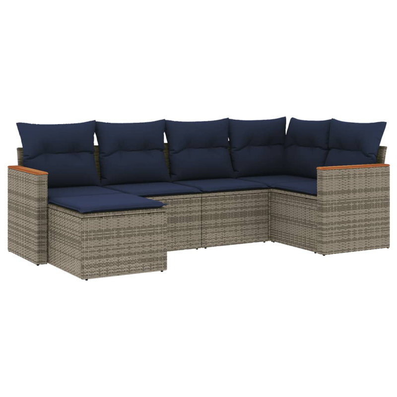 Ensemble de canapé de patio 7 pièces avec coussins en rotin de polyester gris