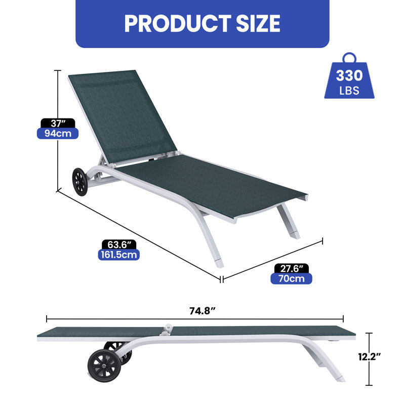 Chaise longue inclinable résistante aux intempéries avec structure en aluminium durable, Gris