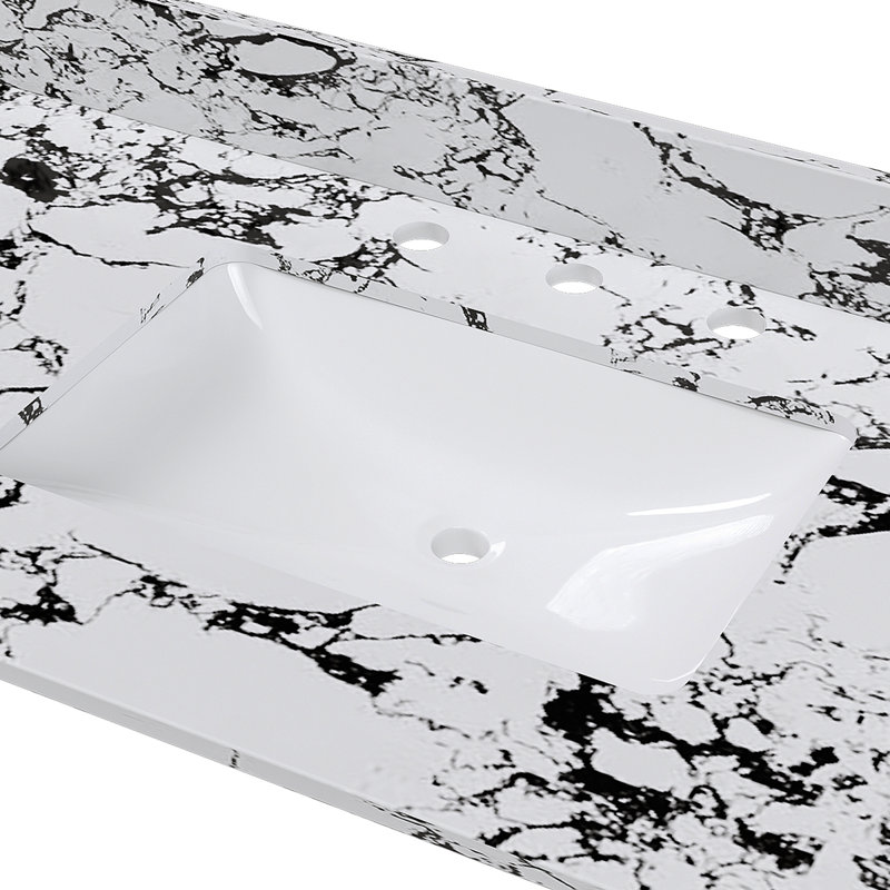 Plateau de meuble-lavabo 43 po x 22 po, avec lavabo et dosseret en céramique encastré, comptoir de salle de bain en marbre artificiel avec 3 trous de robinet, blanc panda