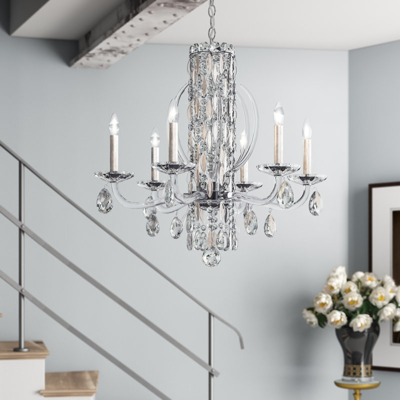 Sarella 6 - Light Chandelier, Antique Silver, Heritage Clear Crystal