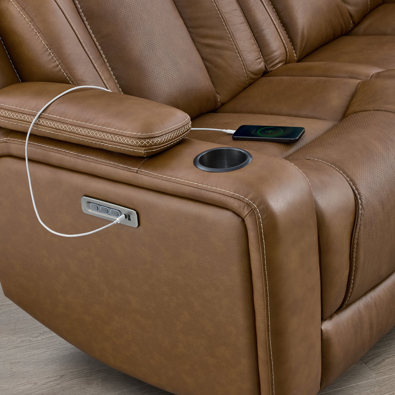 Canapé inclinable électrique 96,5 po Alburtis avec console, trois moteurs, appui-tête électrique, lombaire électrique et super zéro gravité