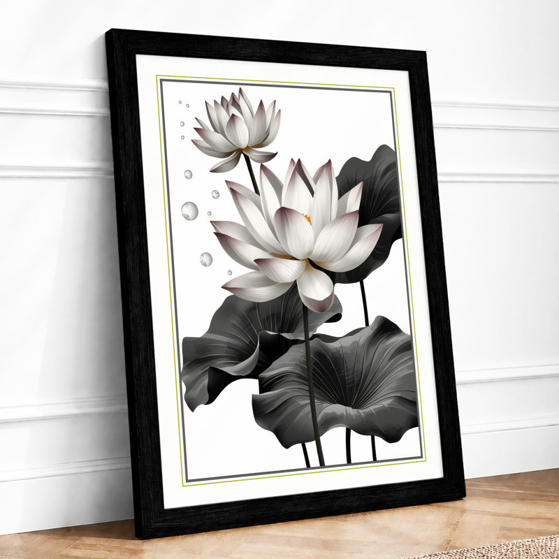 Water Lilies Botanical - Framed Print, A4 - 29.7 x 21.0 cm, Black