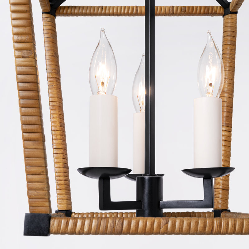 Darlana 3 - Light Square/Rectangle Lantern, Aged Iron/Natural Rattan